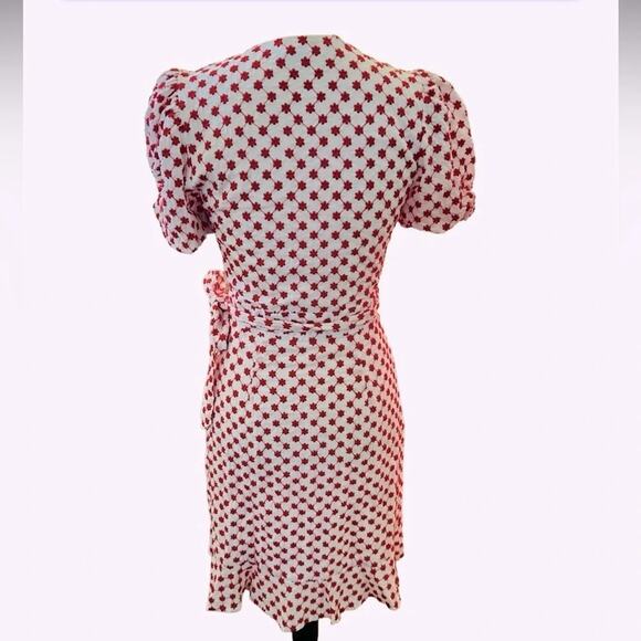 Draper James RSVP Embroidered Wrap Dress Red White Puff Sleeve Floral Size XS - Picture 7 of 7